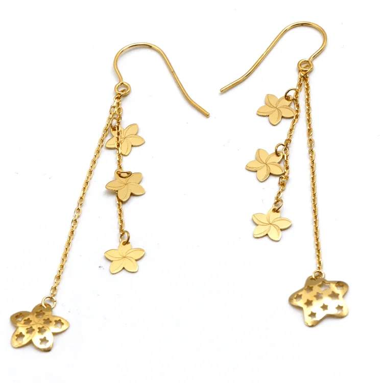 diamond earrings for women -gemstone stud earrings for women -Real Gold Paper Star Flower Dual Hanging Drop Earring Set 7178 E1840