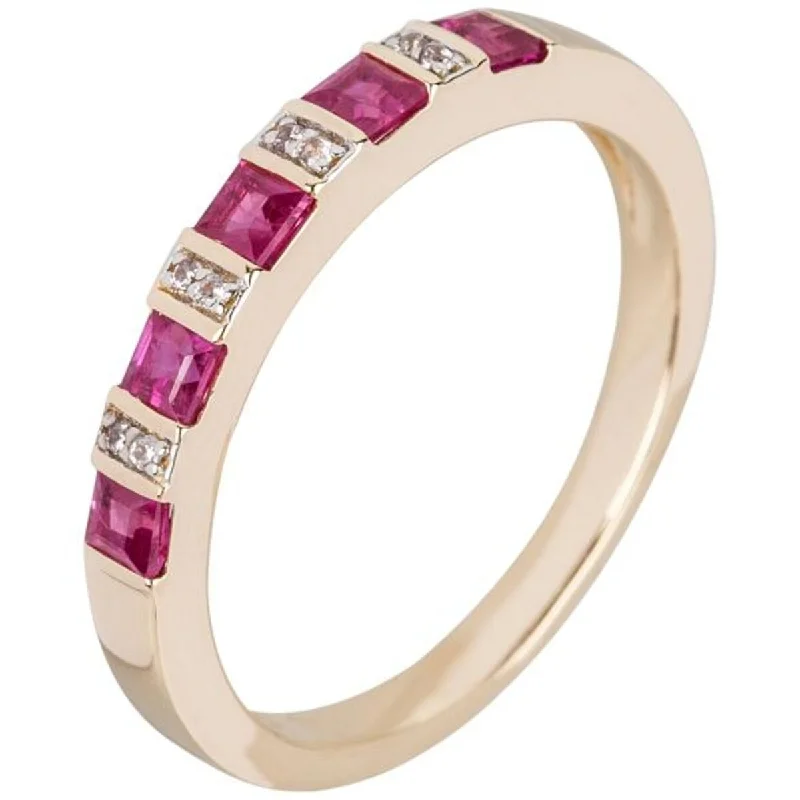 14K Gold Thai Ruby and White Natural Zircon Band Ring