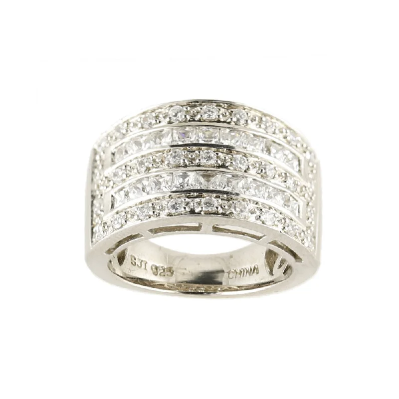 Platinum Over Silver White Cubic Zirconia Broad Band Ring