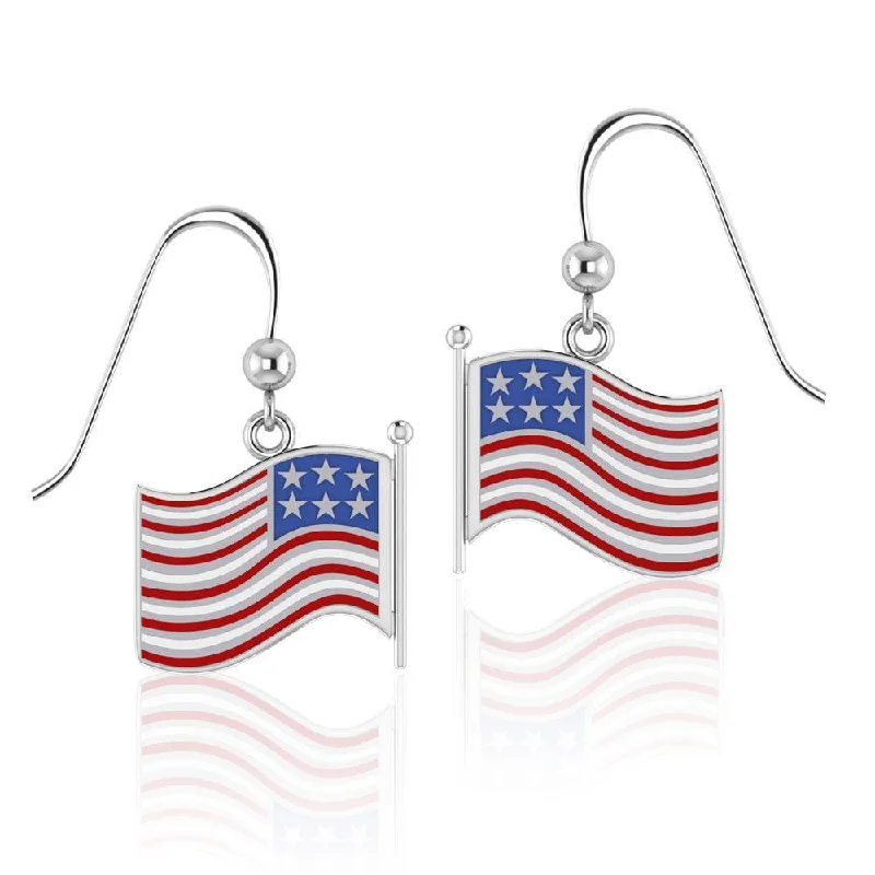 cute stud earrings for women -luxury pearl earrings forSilver American Flag with Enamel Earrings TE1154