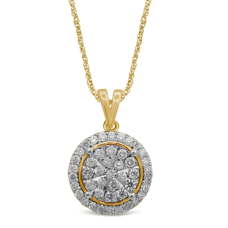 multi-strand necklaces for women -long pendant necklaces for women -Brilliant Illusion Solitaire Look Necklace with 1.00ct of Diamonds in 9ct Yellow Gold