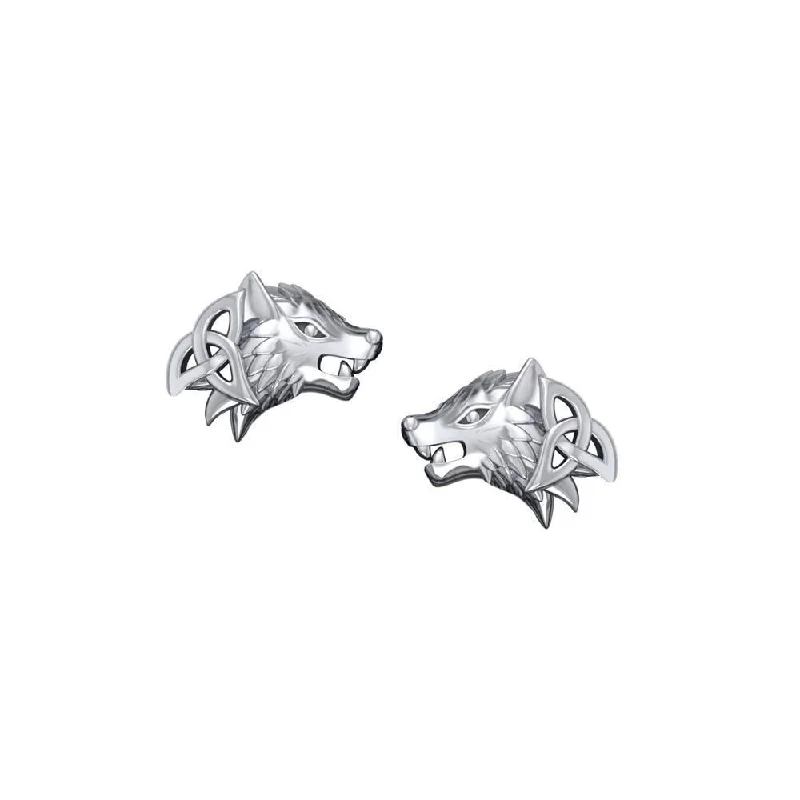 handmade earrings for women -cute earrings for women -Wolves with Celtic Silver Post Earrings TER1789