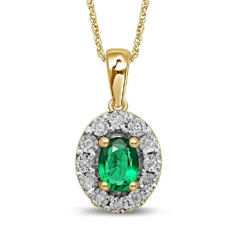 simple gold necklaces for women -luxury diamond necklaces for women -9ct Yellow Gold Created Emerald & Diamond Necklace