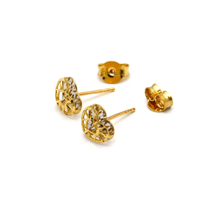 radiant earrings for women -stud earrings for women -Real Gold Small 2 Side Heart Earring Set 02209/ E1538