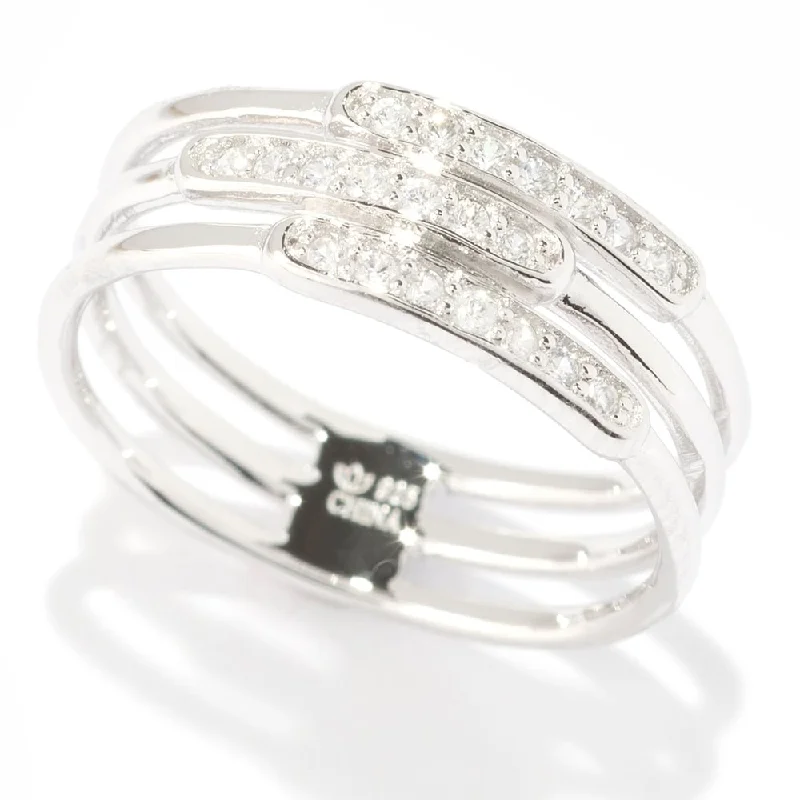 Sterling Silver White Zircon 3-row Band Ring