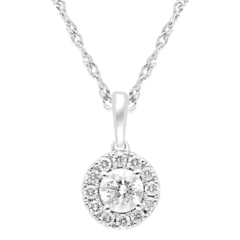 sparkling diamond necklaces for women -chain link necklaces for women -Halo Solitaire Pendant Necklace with 1/4ct of Laboratory Grown Diamonds in Sterling Silver and Platinum