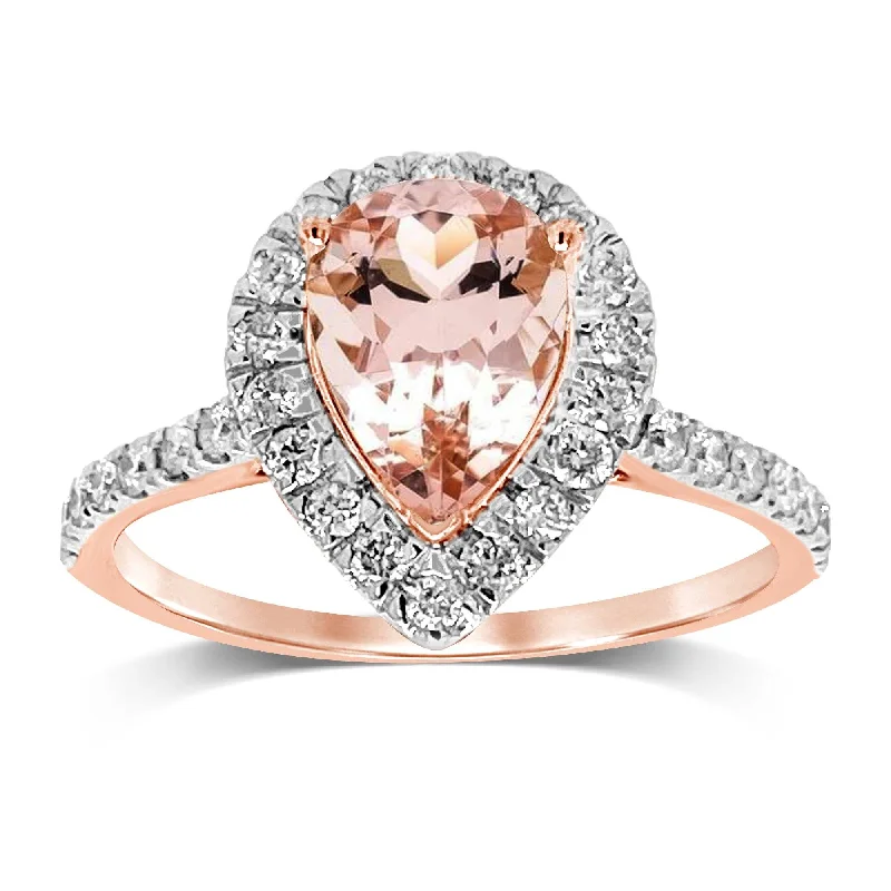 vintage necklaces for women -rose gold necklaces for women -Pear Morganite Ring with 1.25ct of Diamonds in 9ct Rose Gold