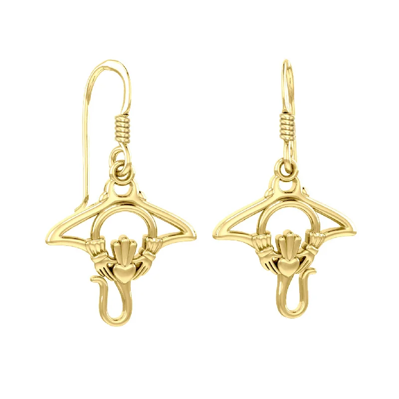 modern stud earrings for women -gold stud earrings for women -The Manta Ray 14K Solid Gold Earrings with Claddagh Symbol GER2167