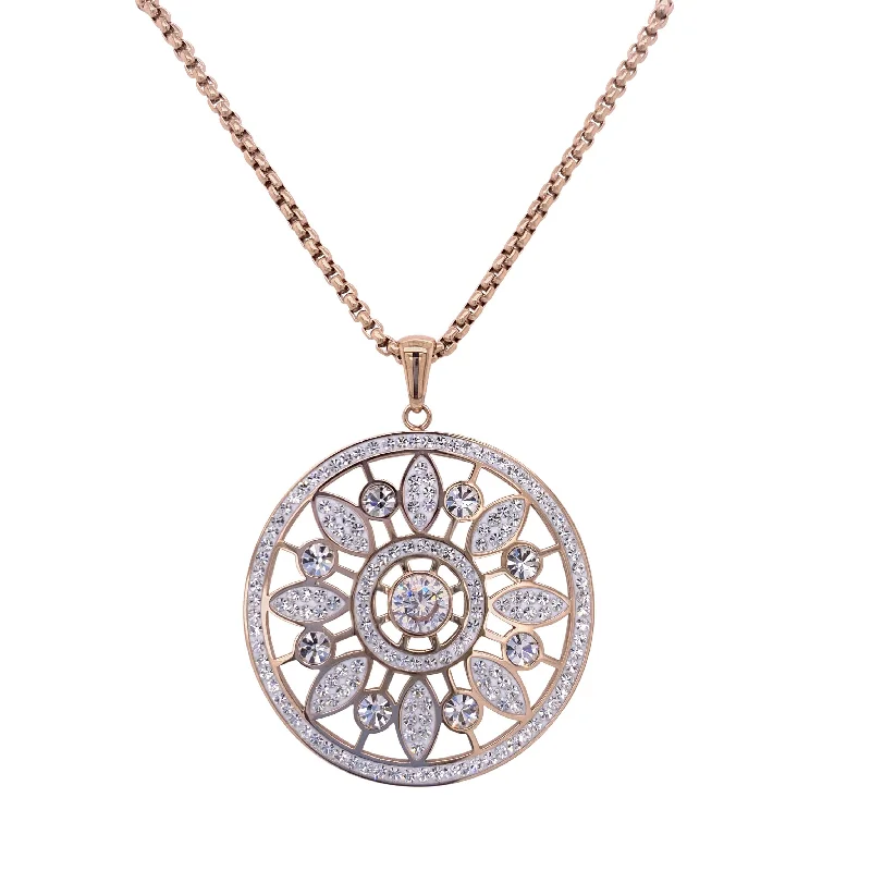 personalized necklaces for women -unique necklaces for women -Rose Stainless Steel Flower Disc Necklace