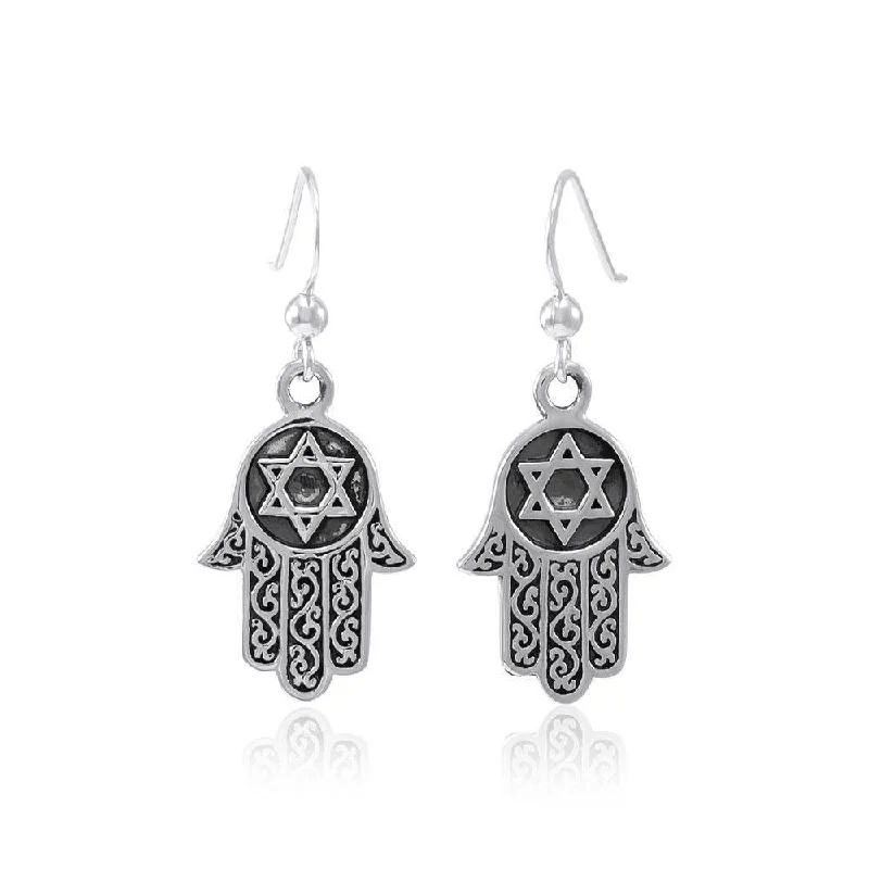 statement drop earrings for women -sterling silver earrings for women -Hamsa Star of David Earrings TER1554