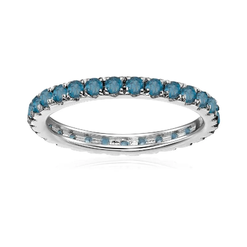 925 Sterling Silver London Blue Topaz Gemstone Eternity Band Rings