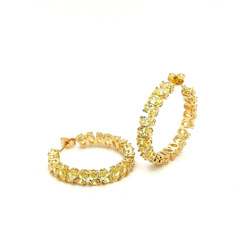 silver earrings for women -statement earrings for women -Ovale Giallo Hoop Earrings REOLY-YG