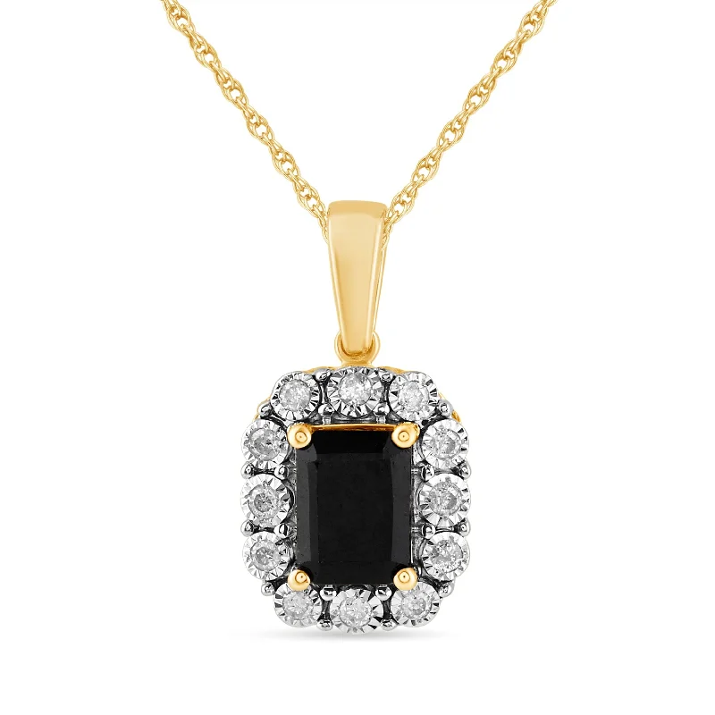 multi-strand necklaces for women -long pendant necklaces for women -Emerald Cut Sapphire Necklace with 0.15ct of Diamonds in 9ct Yellow Gold