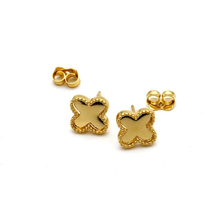 lightweight earrings for women -vintage earrings for women -Real Gold Mirror Clover Stud Earring Set - Model GZJVN3050 E1920