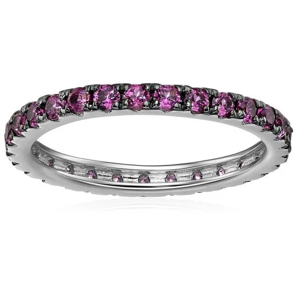 Sterling Silver Rhodolite Eternity Band Ring, Size 7 - Red