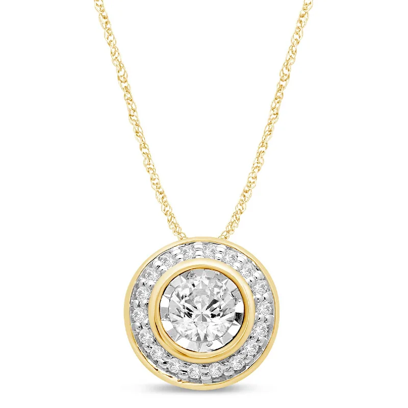 silver chain necklaces for women -romantic necklaces for women -Meera Halo Slider Necklace with 1/4ct of Laboratory Grown Diamonds in 9ct Yellow Gold