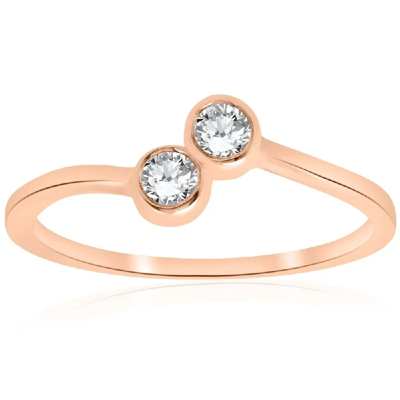 gold stackable rings for women -pear-shaped engagement rings for women -eternity engagement rings for women -Pompeii3 14k Rose Gold 1/4 ct TDW Diamond Two Stone Engagement Promise Anniversary Ring - White