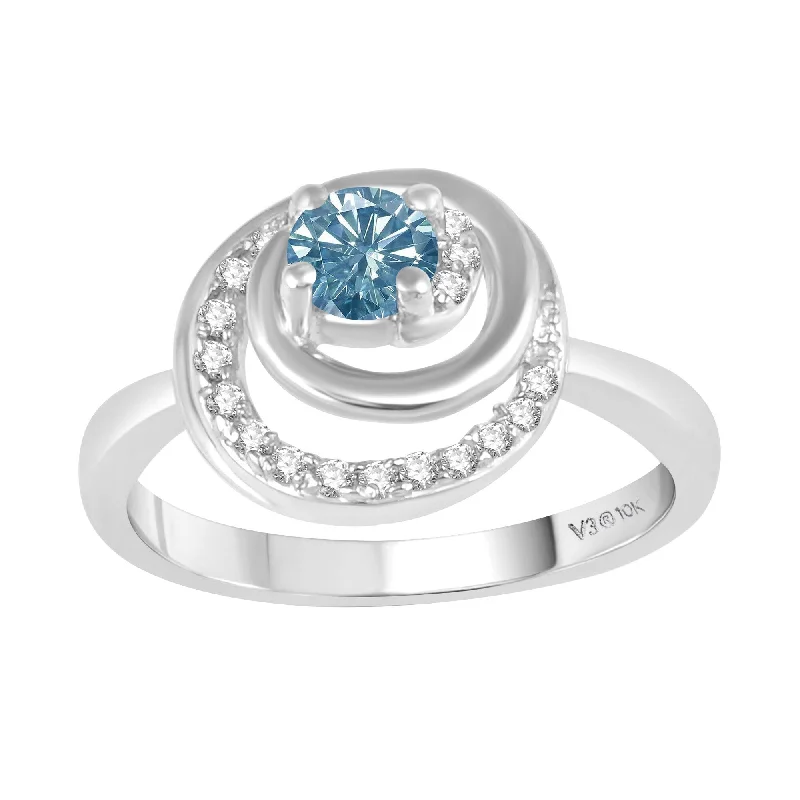 chunky rings for women -cushion cut engagement rings for women -vintage-inspired engagement rings for women -White Gold with Blue Moissanite and White Diamond Solitaire Ring