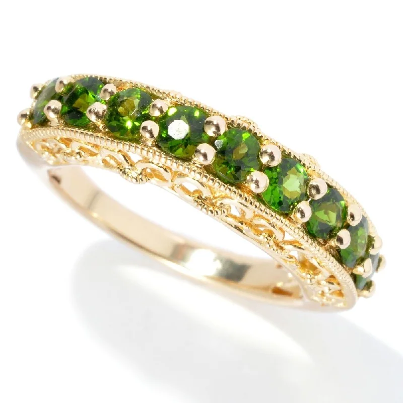 18K Yellow Gold O/ Silver 1.18Ctw Chrome Diopside Nine Stone Band Ring