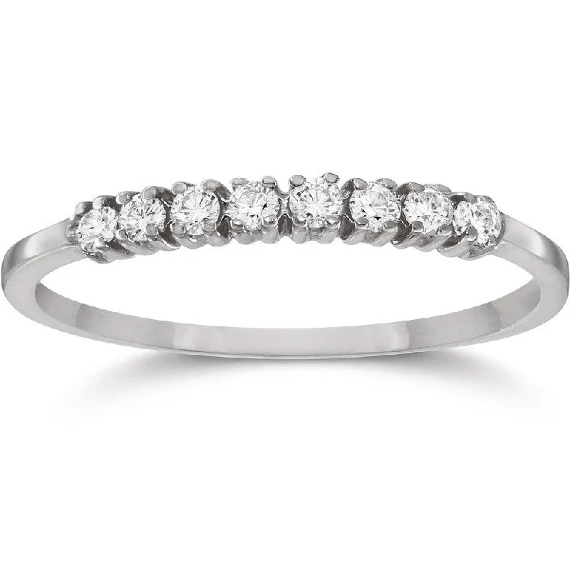 1/5ct Eight Stone Diamond Wedding Stackable Guard Band Ring 14K White Gold