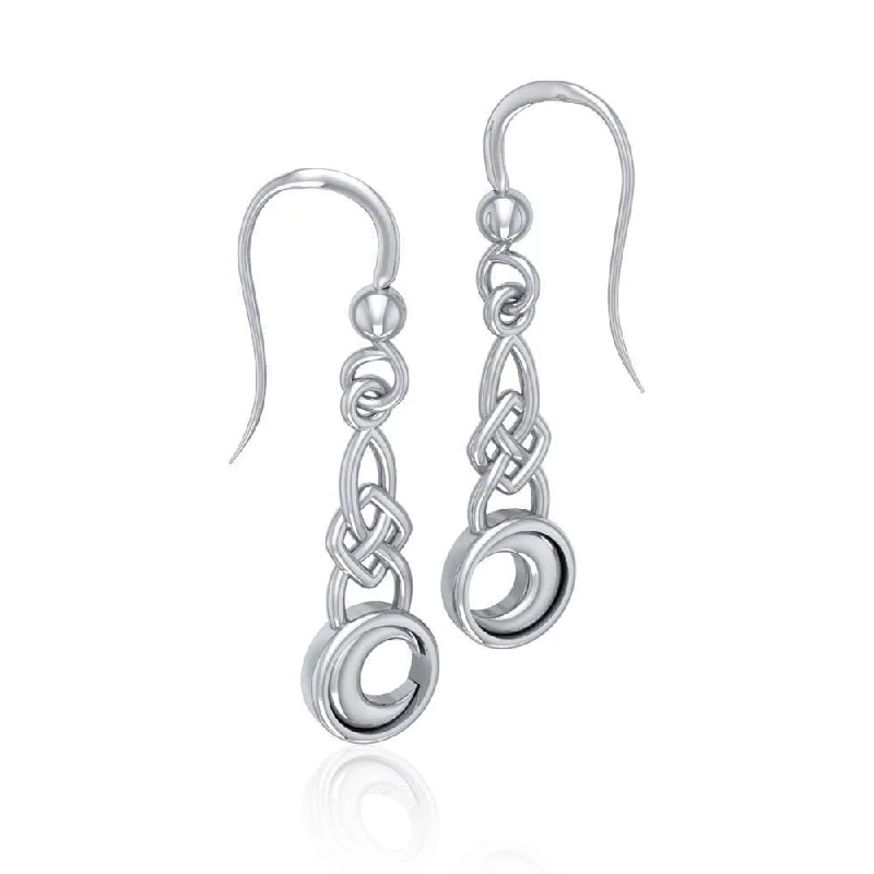 multi-layered earrings for women -drop earrings for women -Celtic Knot With Crescent Moon Sterling Silver Earrings TE1125