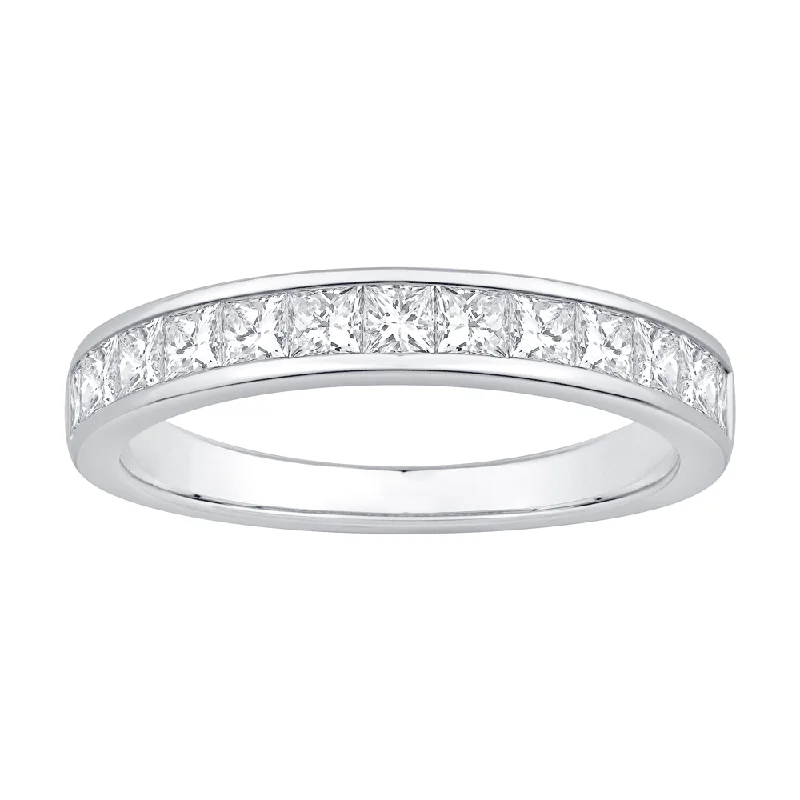 modern necklaces for women -stylish and affordable necklaces for women -Princess Cut Chanel Set Anniversary Band with 1.00ct of Laboratory Grown Diamonds in 18ct White Gold