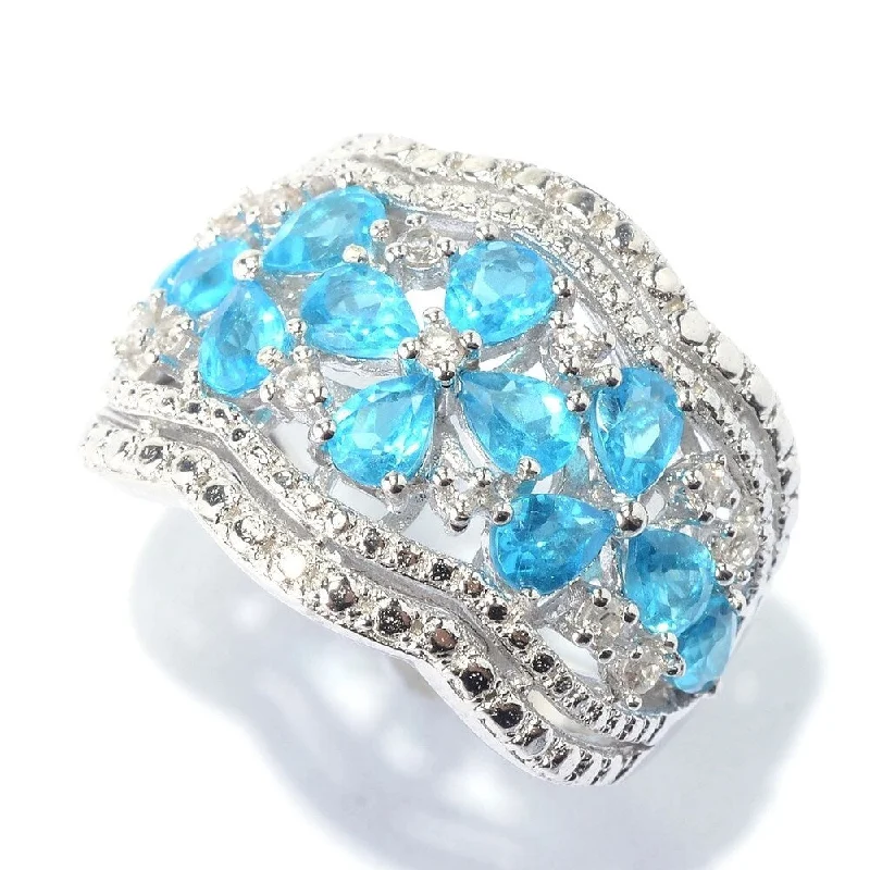 Apatite & White Zircon Floral Scalloped Wide Band Ring