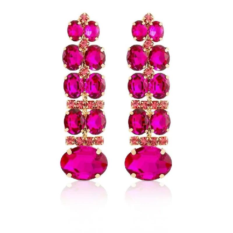 floral earrings for women -silver hoop earrings for women -Cherie Rhinestone Drop Earrings (Pink)