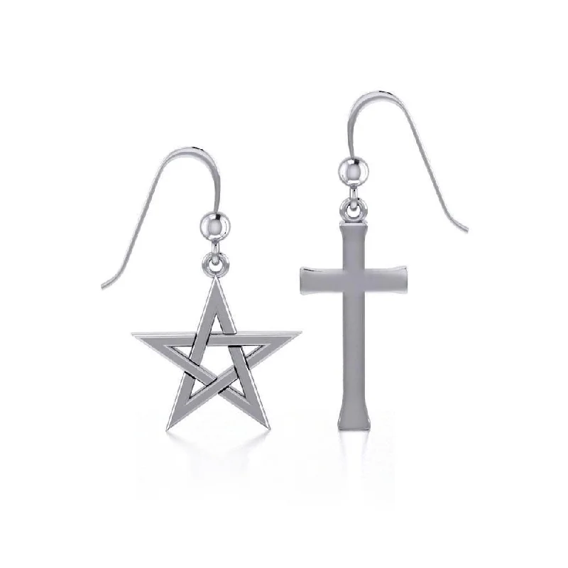 small hoop earrings for women -diamond stud earrings for women -Pentacle Cross Silver Earrings TER199