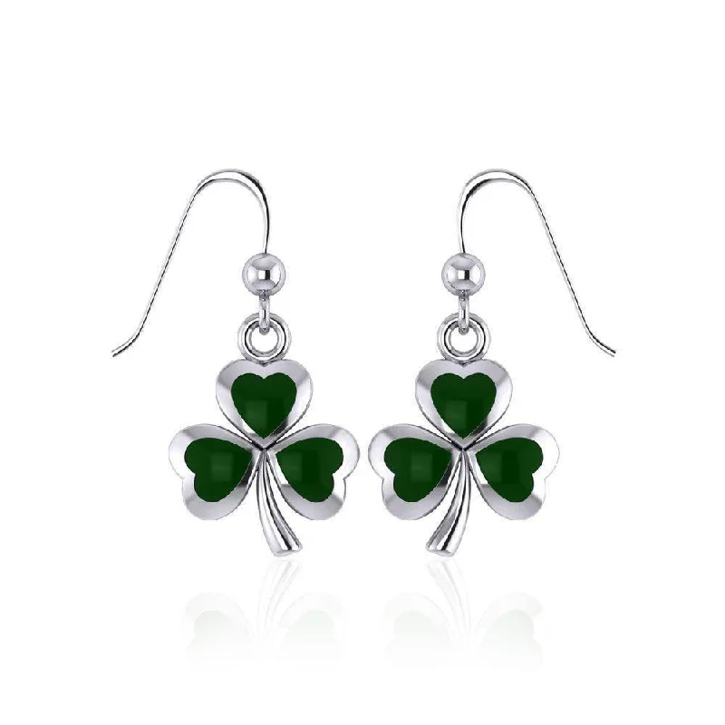 black stud earrings for women -sterling silver earrings for women -Shamrock Sterling Silver Earrings With Green Enamel TE1118