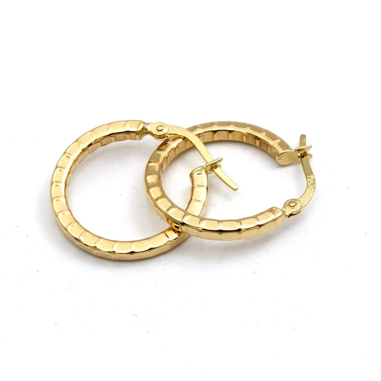 flower-shaped earrings for women -gold hoop earrings for women -Real Gold Round 3D Lined Clip Earrings Set - Model 4956 E1912