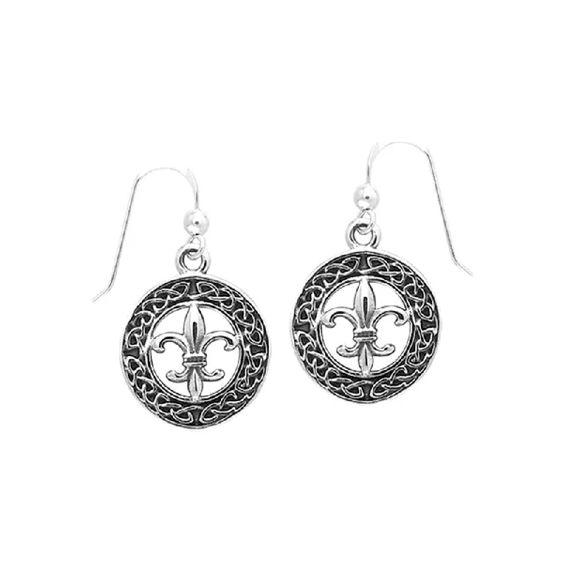 elegant stud earrings for women -statement earrings for women -Fit for a queen in Celtic Knotwork Fleur-de-Lis Sterling Silver Jewelry Hook Earrings TER113