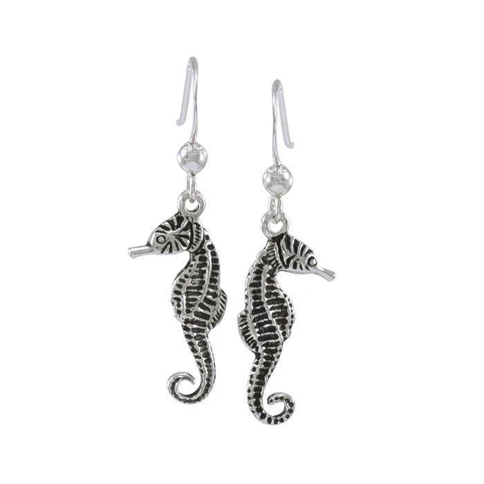 gemstone earrings for women -diamond stud earrings for women -Sterling Silver Seahorse Hook Earrings JE057