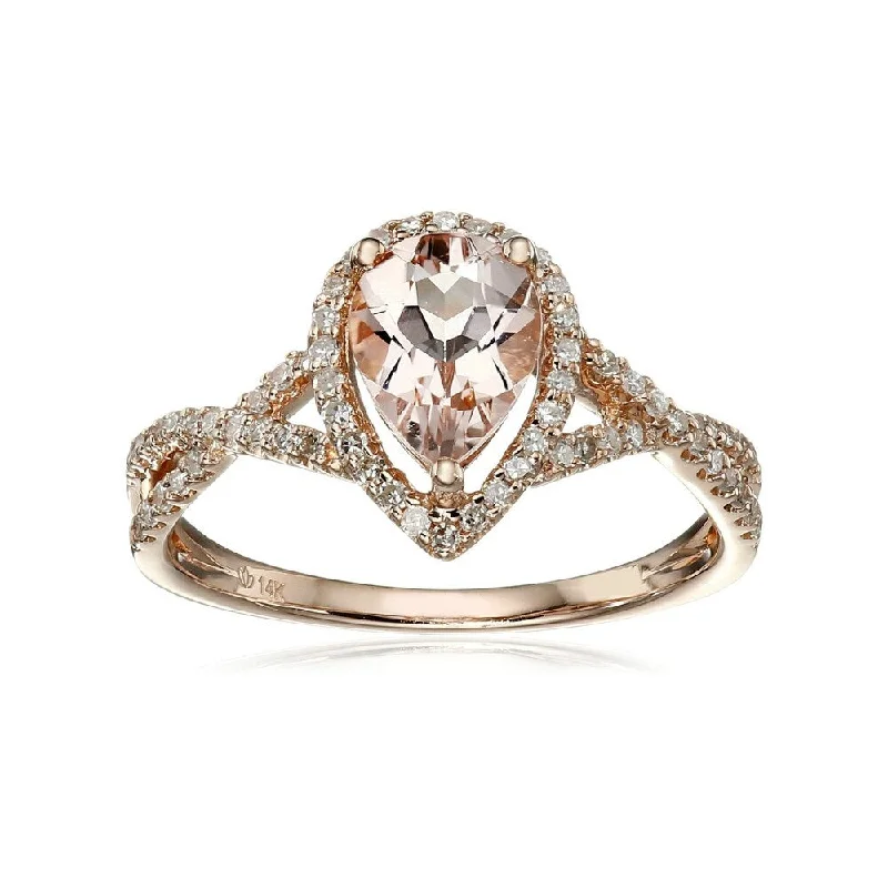 custom rings for brides -statement engagement rings for women -cushion-cut engagement rings for brides -14KT Rose Gold Pear Shape Morganite & Diamond Solitaire Ring