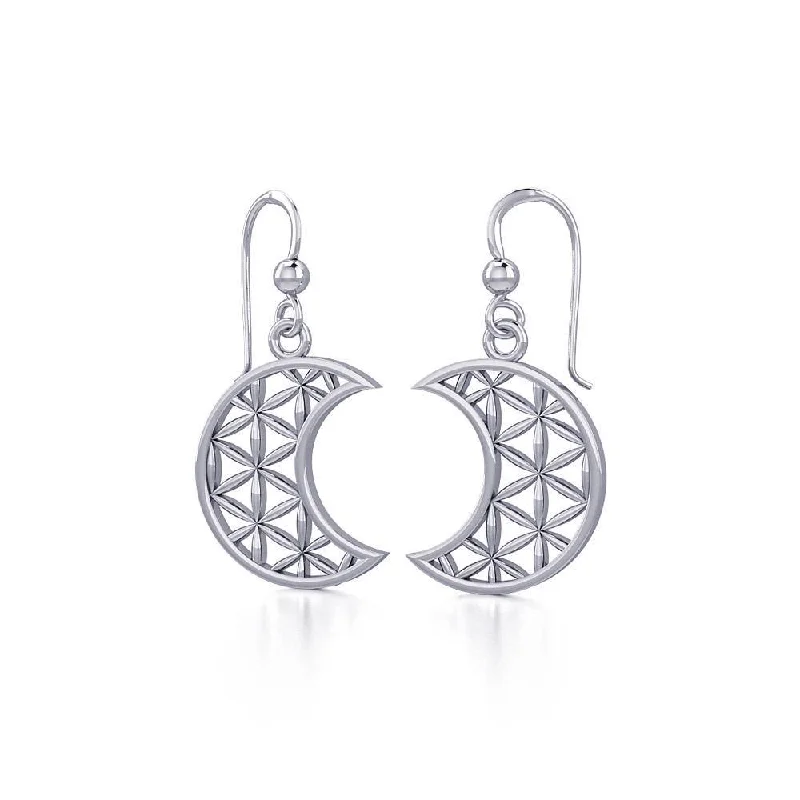 stud earrings for women -stud earrings for women -The Flower of Life in Crescent Moon Silver Earrings TER1780