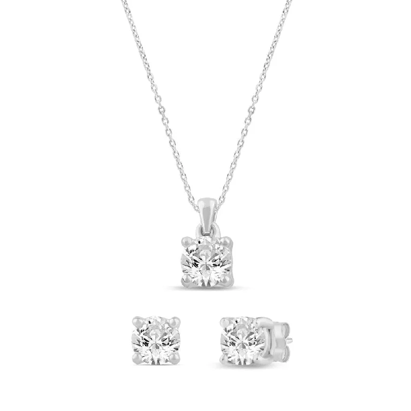 designer necklaces for women -layered gold necklaces for women -Earring and Necklace Set with 1.00ct of Laboratory Grown Diamonds in Sterling Silver and Platinum