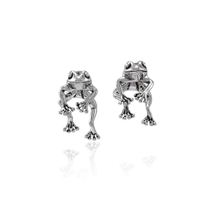 radiant earrings for women -gemstone earrings for women -Moveable Frog Sterling Silver Post Earrings TE533