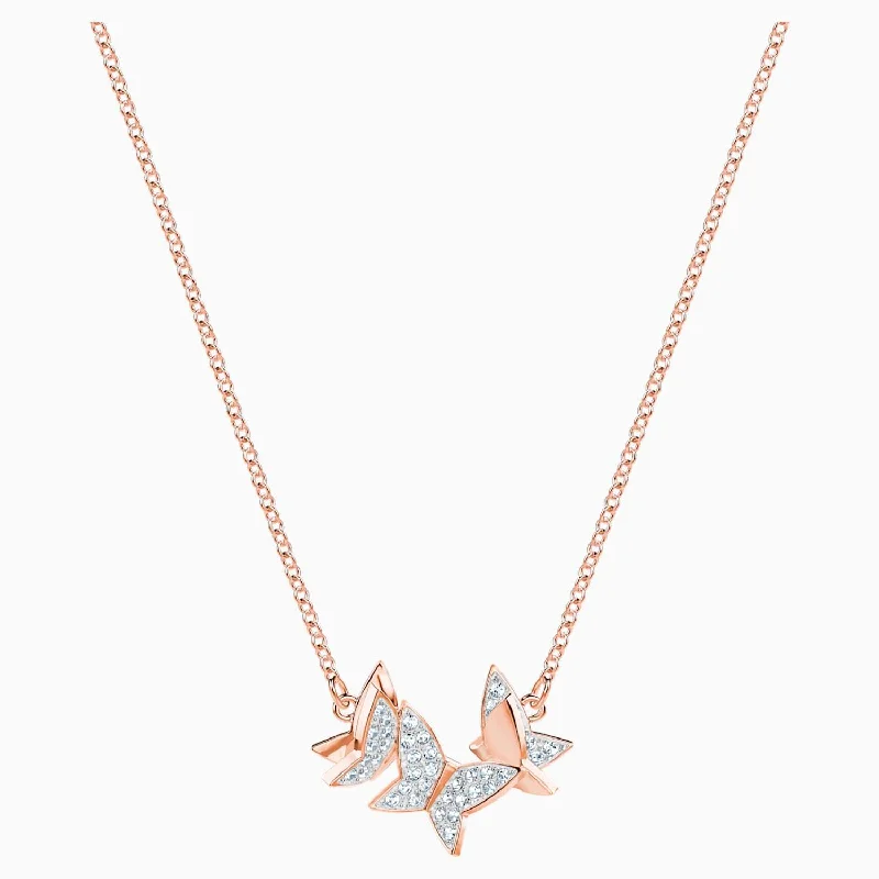 dainty necklaces for women -fashionable pendant necklaces for women -SWAROVSKI LILIA NECKLACE, WHITE, ROSE-GOLD TONE PLATED