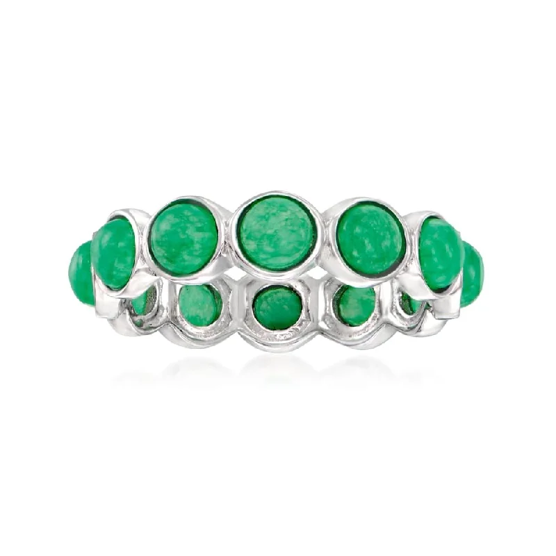 925 Sterling Silver Dyed Green Jade Gemstone Band Ring