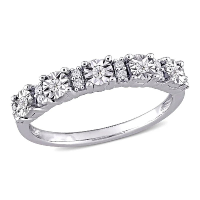 Miadora 10k White Gold 1/10ct TDW Diamond Five-stone Semi Eternity Band Ring