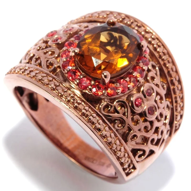 18K Chocolate Vermeil Over Silver 2.01Ctw Cognac Quartz Band Ring