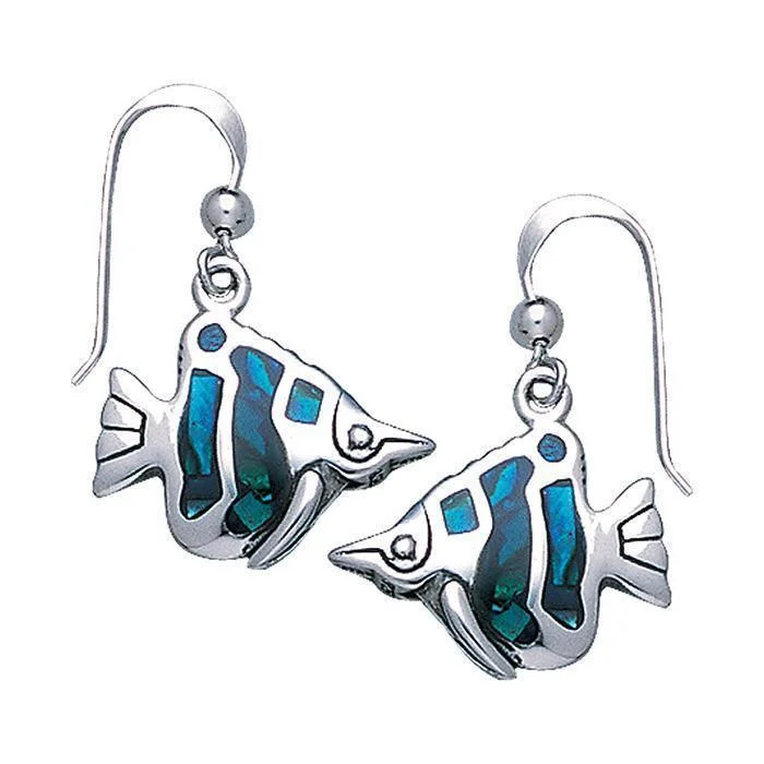 modern earrings for brides -diamond earrings for women -Angel Fish Silver Hook Inlay Earring TE2448