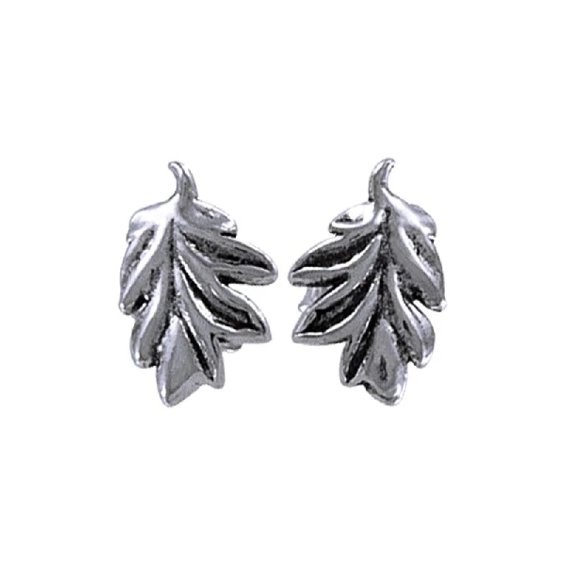 silver hoop earrings for weddings -drop earrings for women -Oak Leaves Silver Post Earrings TER047