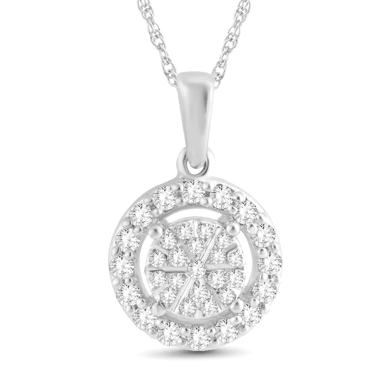 bridal necklace sets for women -unique gold necklaces for women -Martina Solitaire Look Halo Necklace with 1/4ct of Diamonds in Sterling Silver