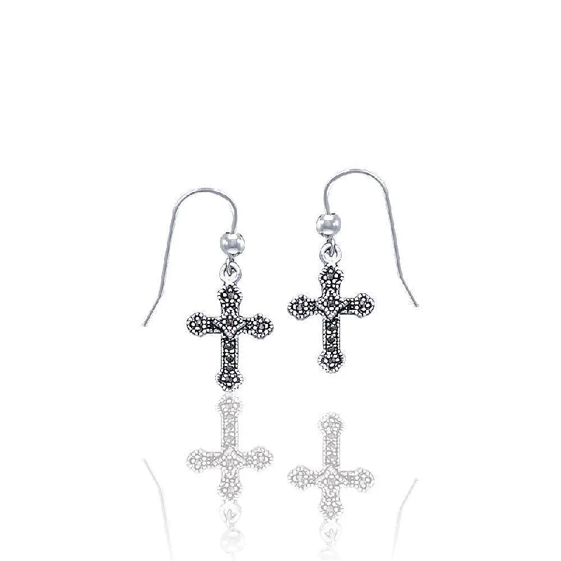 statement drop earrings for women -luxury pearl earrings forA sacred faith ~ Cross Sterling Silver Dangle Earrings JE021