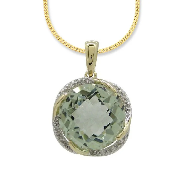 romantic necklaces for women -timeless necklaces for women -Green Amethyst Diamond Set Necklace in 9ct Yellow Gold