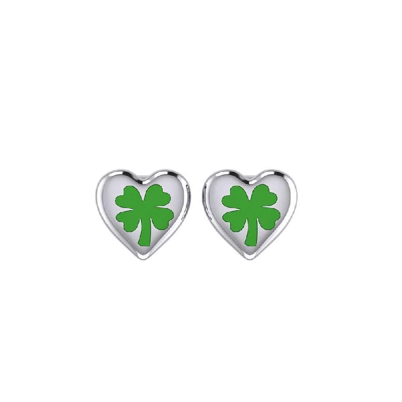 oversized hoop earrings for women -luxury earrings for women -Lucky Heart Four Leaf Clover Silver Post Earrings with Enamel TER1888