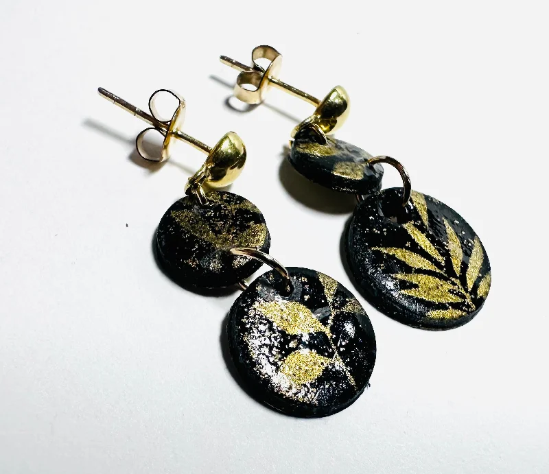 stylish silver earrings for women -silver earrings for women -Black and Gold Disk  Stud Earrings/Black and Gold Earrings