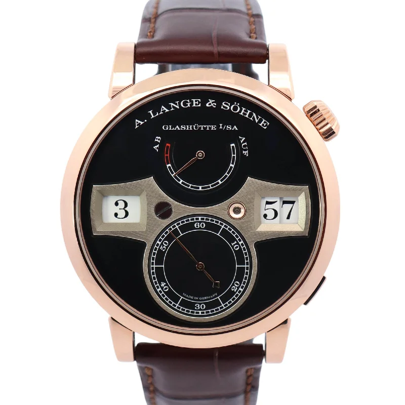 A. Lange & Sohne Zeitwerk 41.9mm Rose Gold Black Dial Watch Ref# 142.031