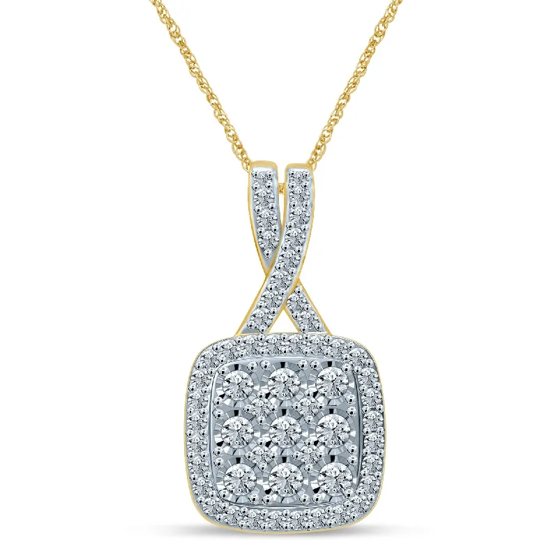 pendant necklaces for women -vintage necklaces for women -Brilliant Square Halo Necklace with 1.00ct of Diamonds in 9ct Yellow Gold